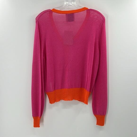 Jumper 1234 Women's Open Weave Colorblock Cardigan - Fuchsia/Neon Orange - 4 NWT - Picture 7 of 7